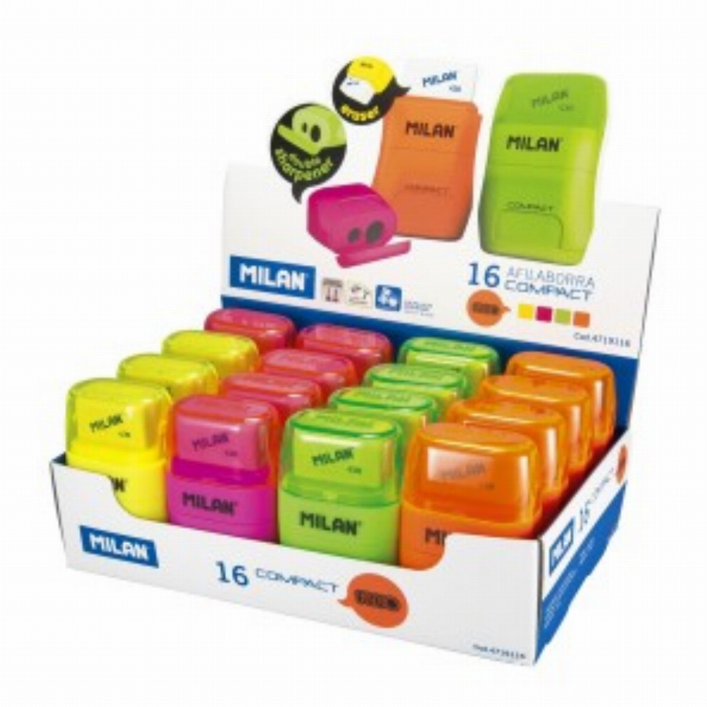 Ascutitoare Cu Radiera Compact Fluo 16 Buc