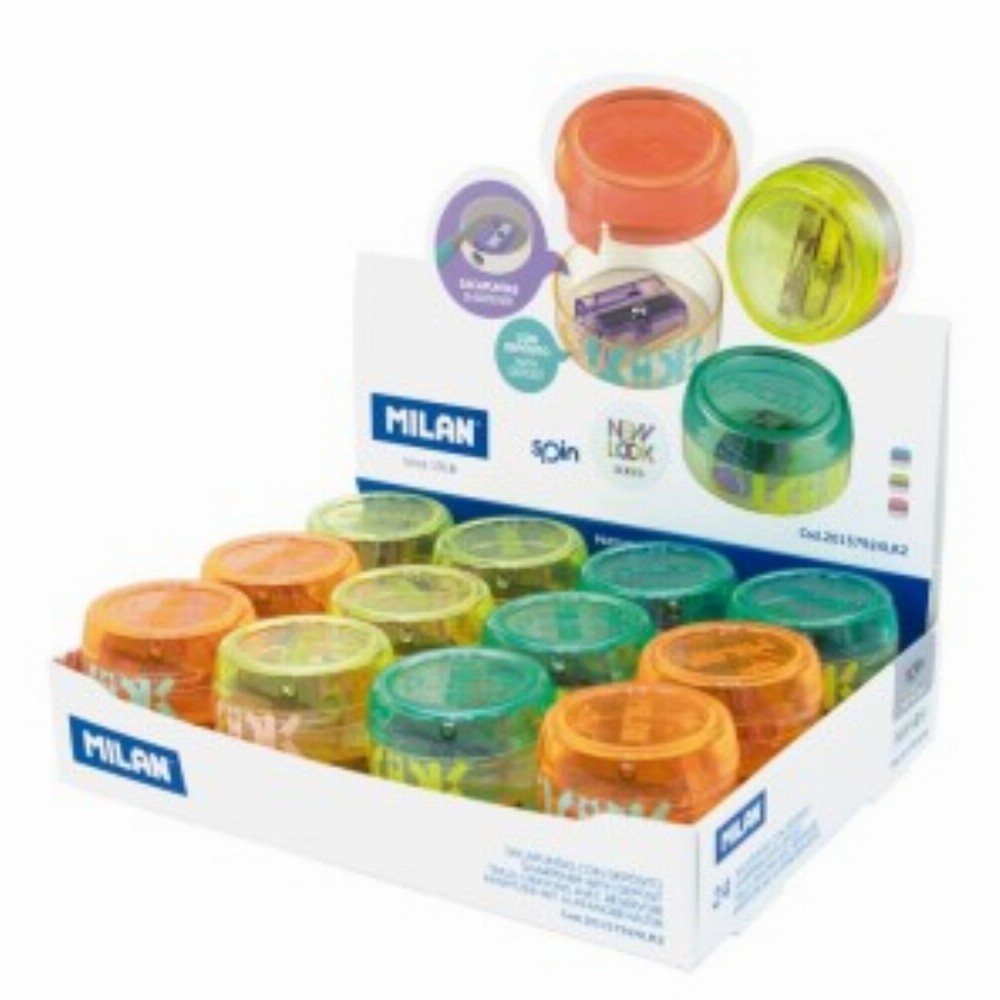 Ascutitoare Plastic Simpla Cu Container Spin Look 2 24 Buc