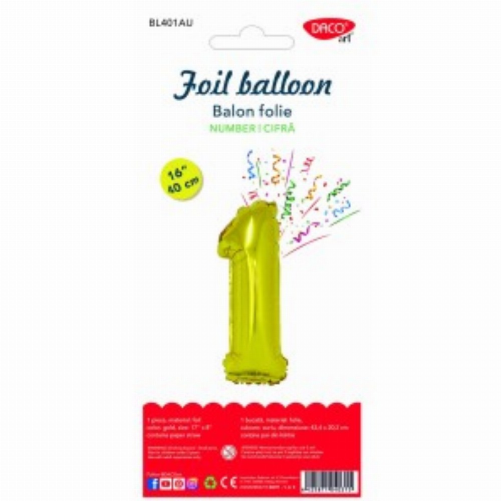 Balon Folie Cifra 1 Auriu 40 Cm