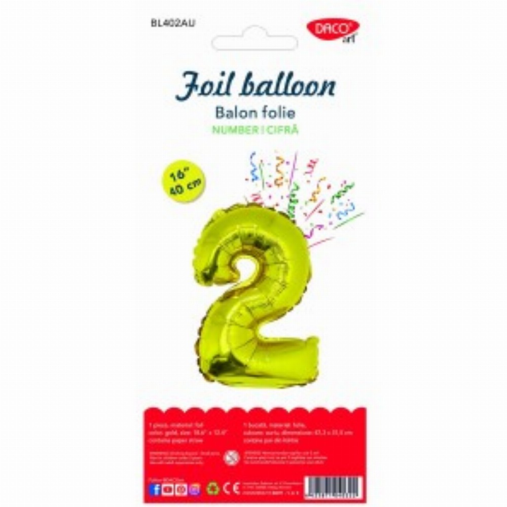 Balon Folie Cifra 2 Auriu 40 Cm