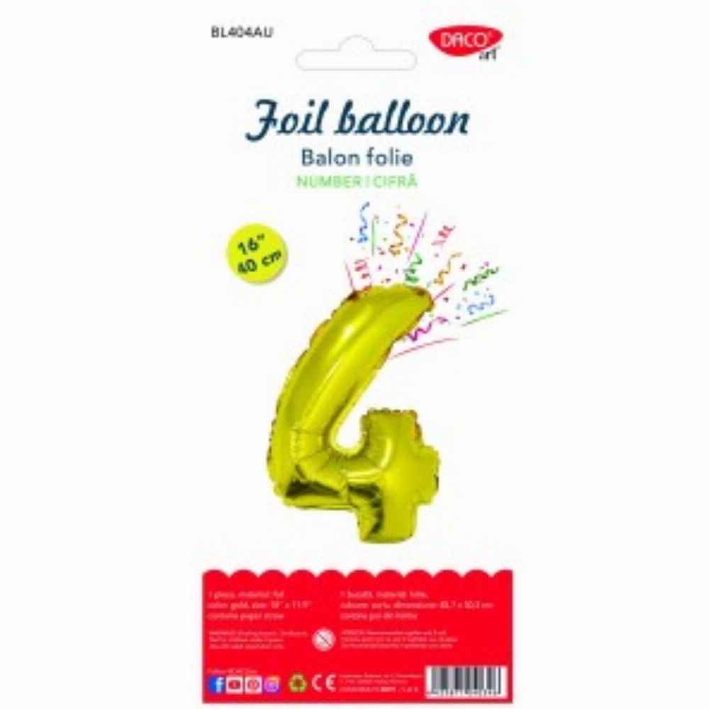 Balon Folie Cifra 4 Auriu 40 Cm