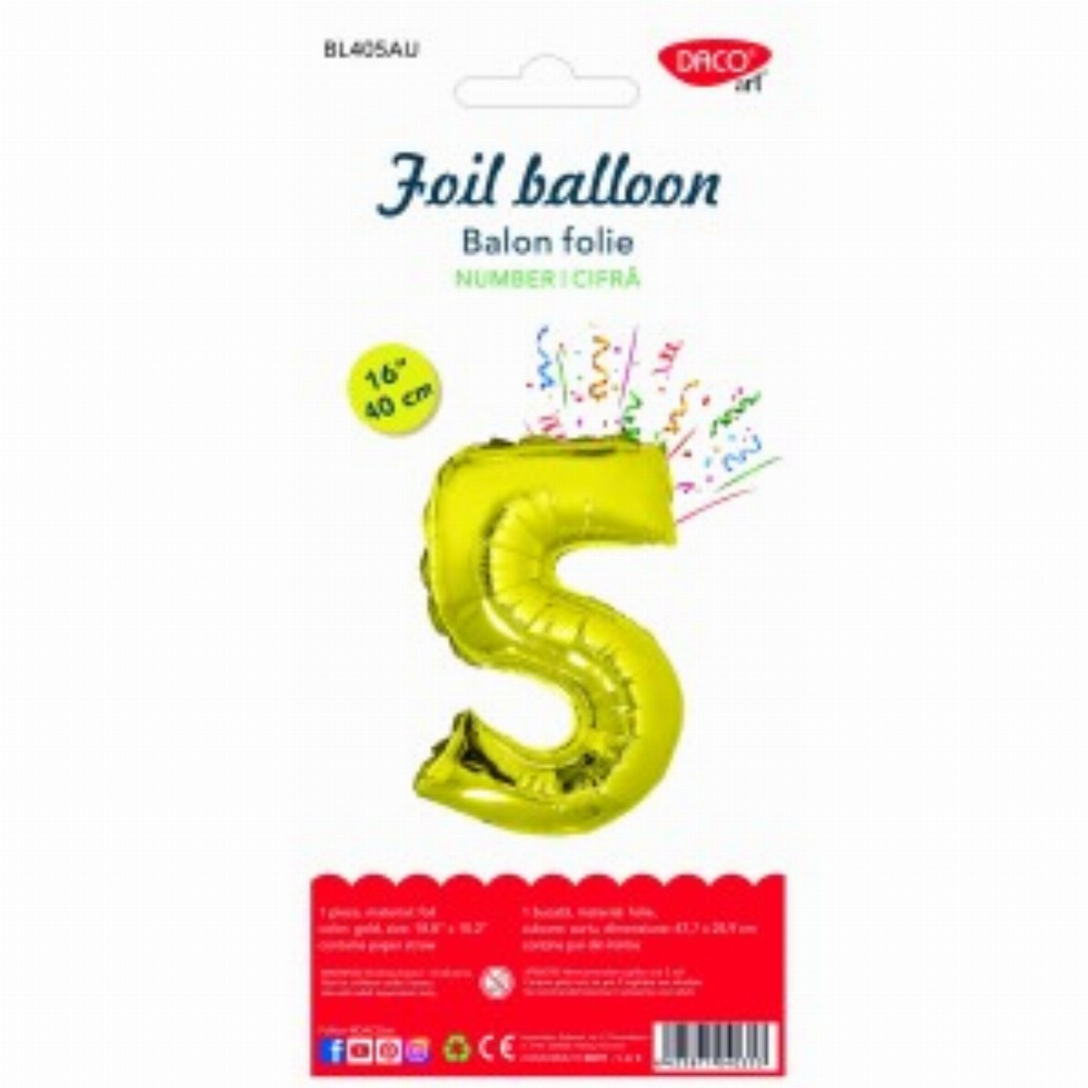 Balon Folie Cifra 5 Auriu 40 Cm