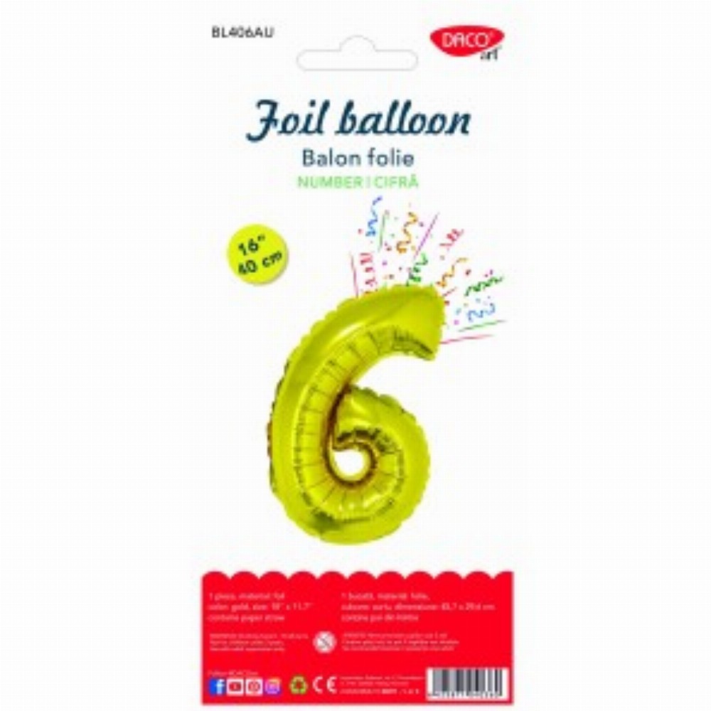 Balon Folie Cifra 6 Auriu 40 Cm