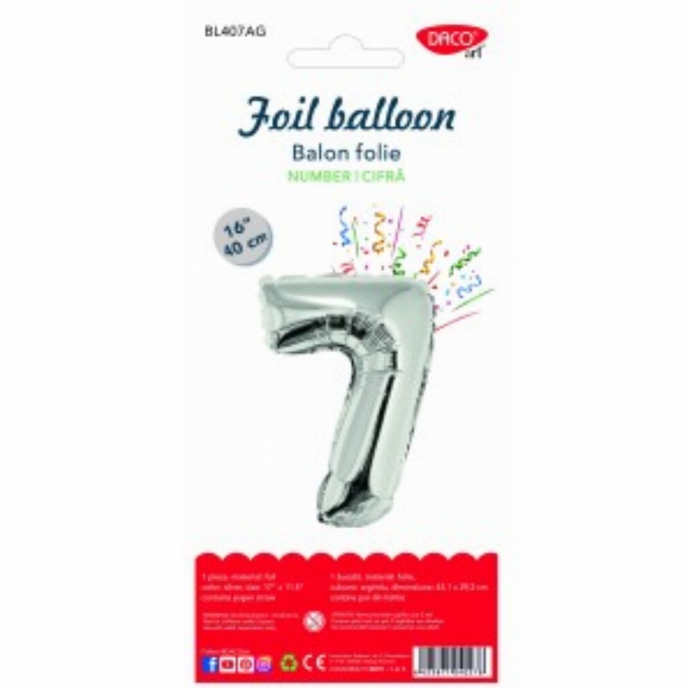 Balon Folie Cifra 7 Argintiu 40 Cm