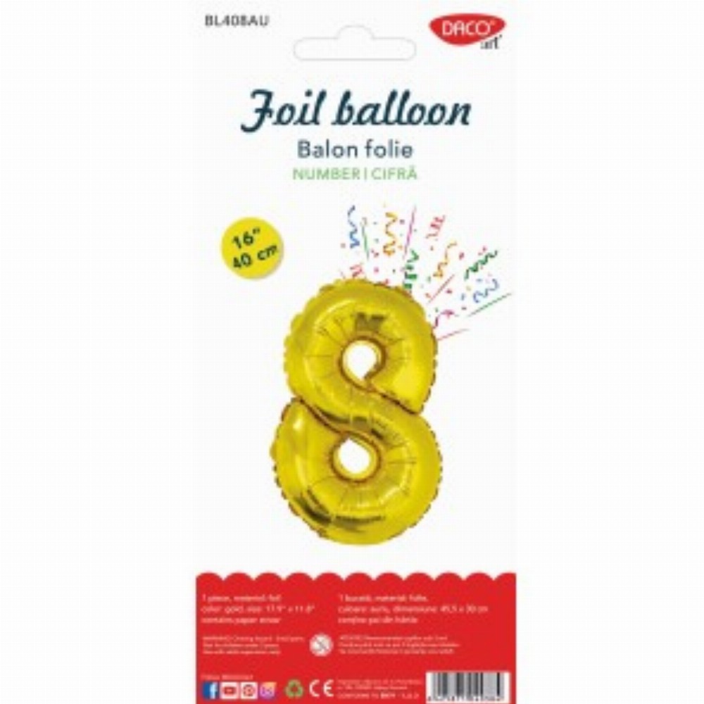 Balon Folie Cifra 8 Auriu 40 Cm