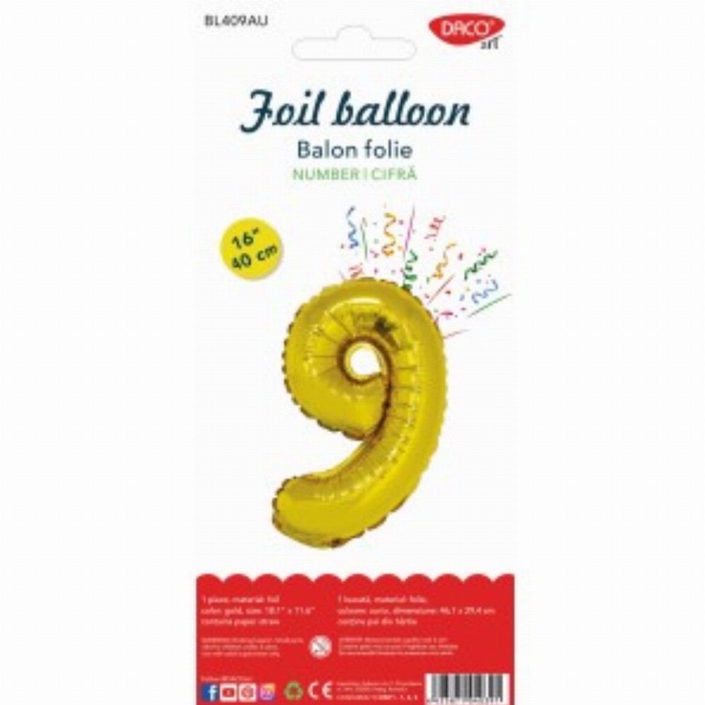 Balon Folie Cifra 9 Auriu 40 Cm