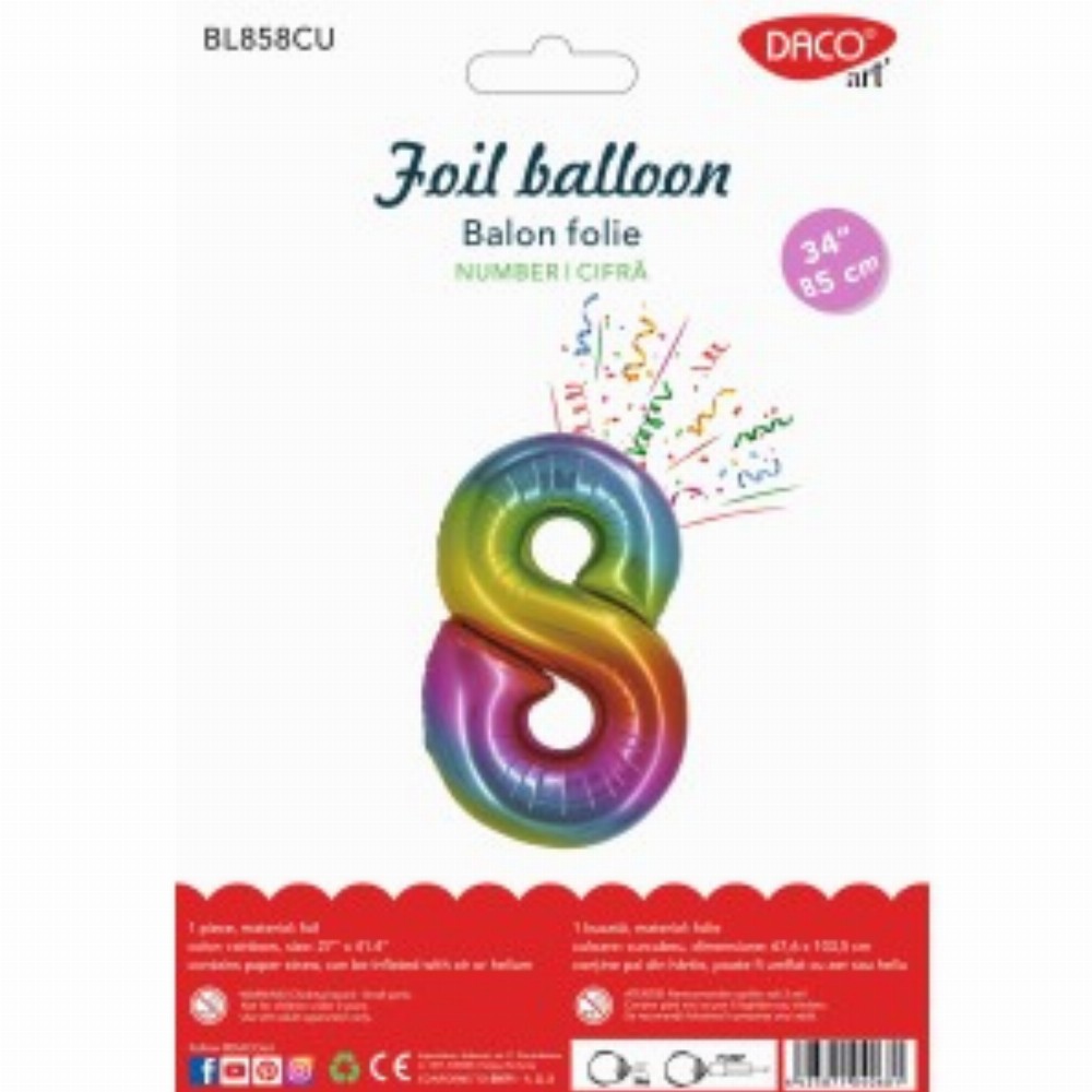 Balon Folie Cifra 9 Curcubeu 85 Cm