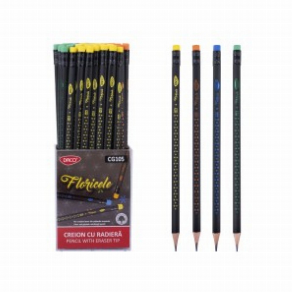 Creion Negru Cu Radiera Floricele 72 Buc