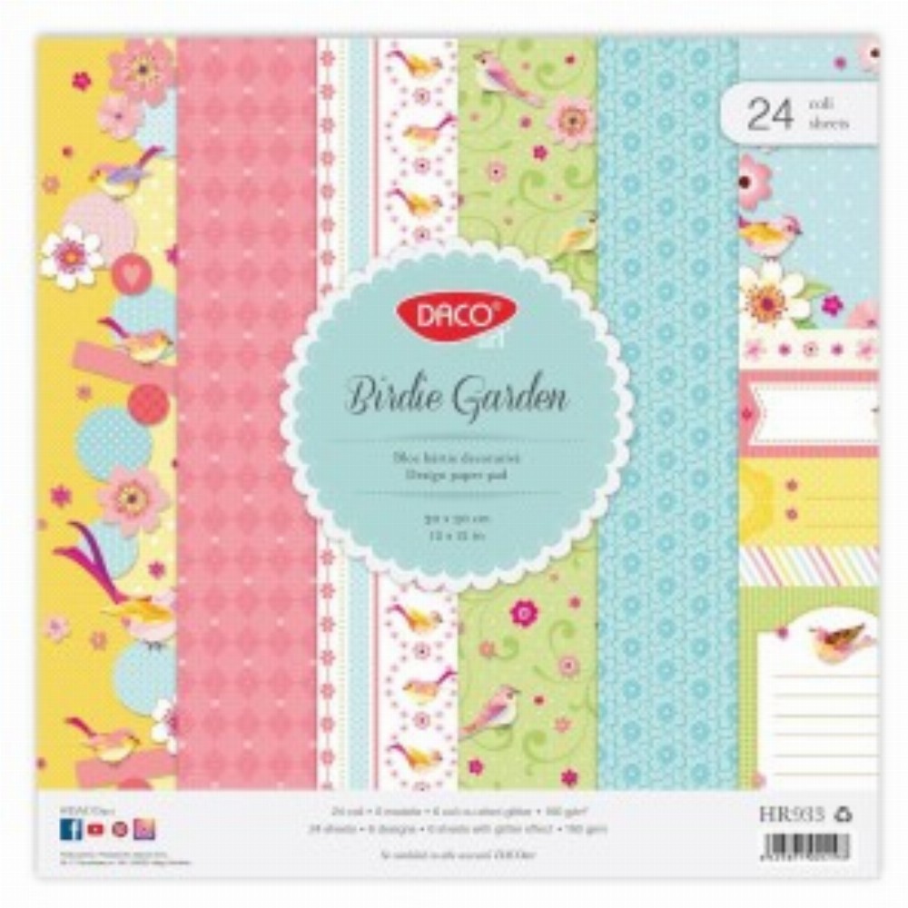 Hartie Decorativa 30x30 Cm 24 Coli Birdie Garden
