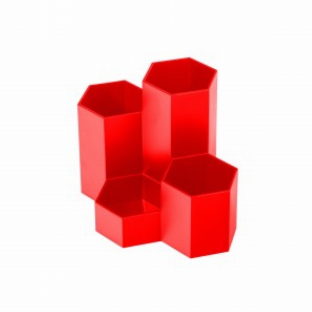 Suport Birou 4 Compartimente Plastic Rosu